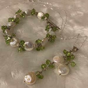 💝 925 Silver Italian Murano Glass Freshwater Pearl Necklace & Bracelet Set